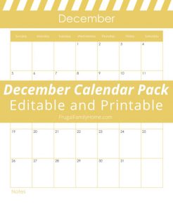 Free December Calendar Pack, Printable and Editable | Frugal Family Home