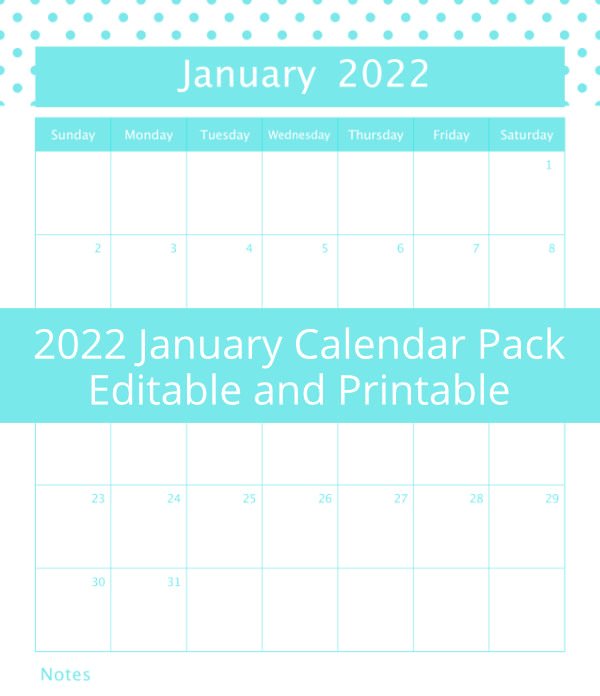 Free January Calendar Pack, Printable and Editable - Frugal Family Home