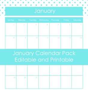 Free January Calendar Pack, Printable and Editable | Frugal Family Home