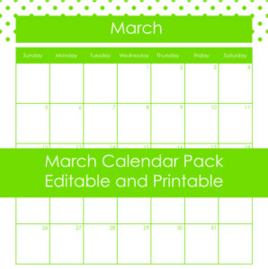 Editable and Printable March Calendar Pack | Frugal Family Home