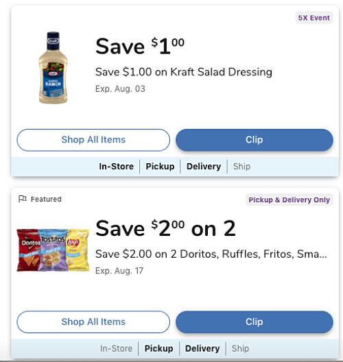 Digital coupons you can use while online grocery shopping.