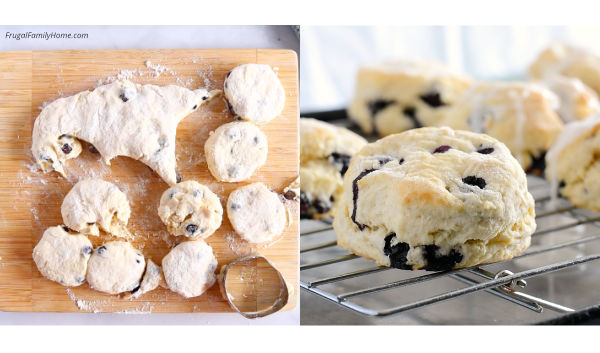 cutting the blueberry biscuit dough