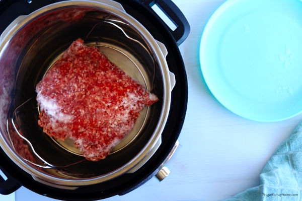 The frozen ground beef in the instant pot