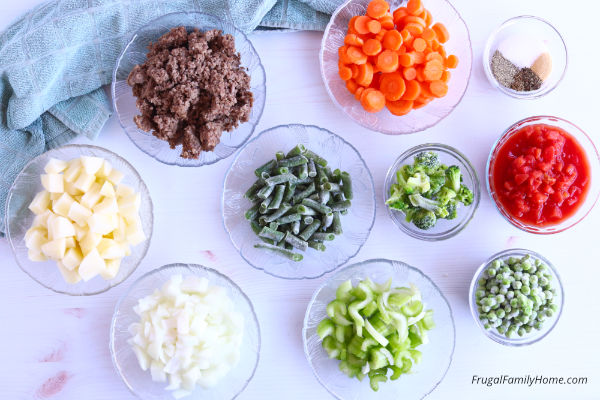 The ingredients needed for instant pot hamburger soup.