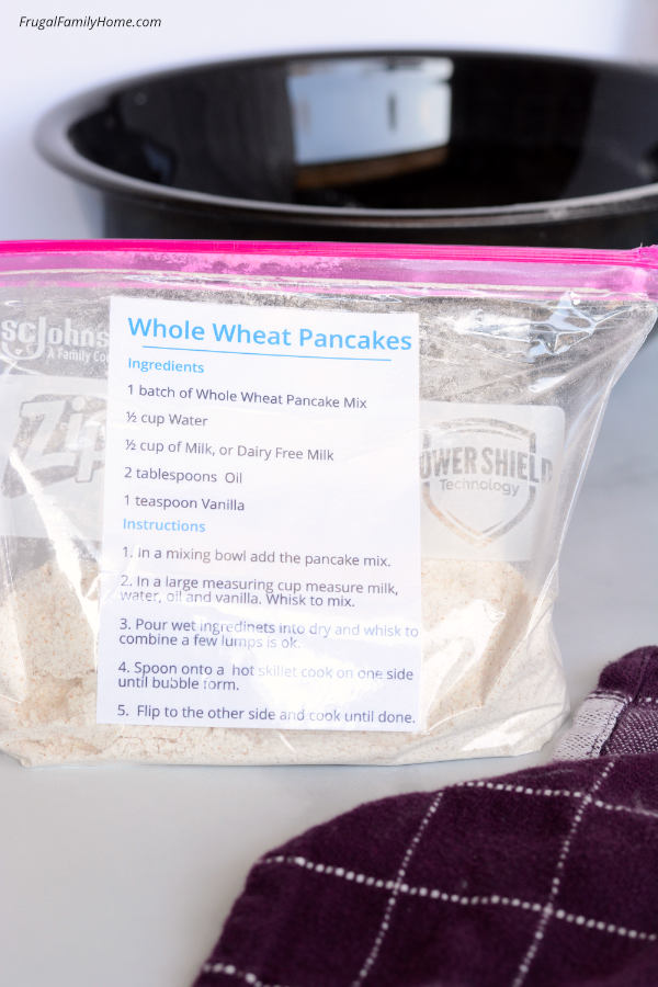 Whole wheat pancake mix in storage bag