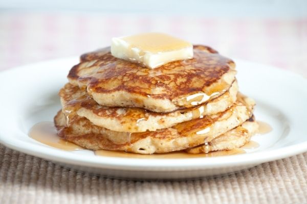 A serving of whole wheat pancakes made from homemade mix