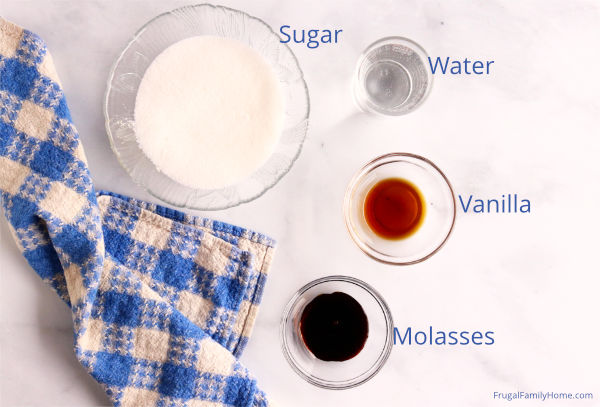 Ingredients needed for this vanilla pancake syrup recipe.