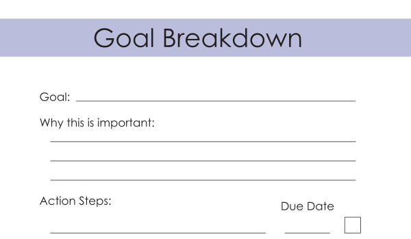 The goal breakdown sheet in the printable goal planner