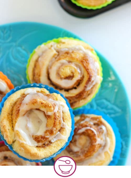 Cinnamon rolls on a blue platter