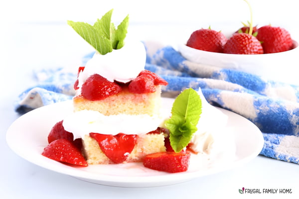 Strawberry shortcake made with strawberries from the freezer.